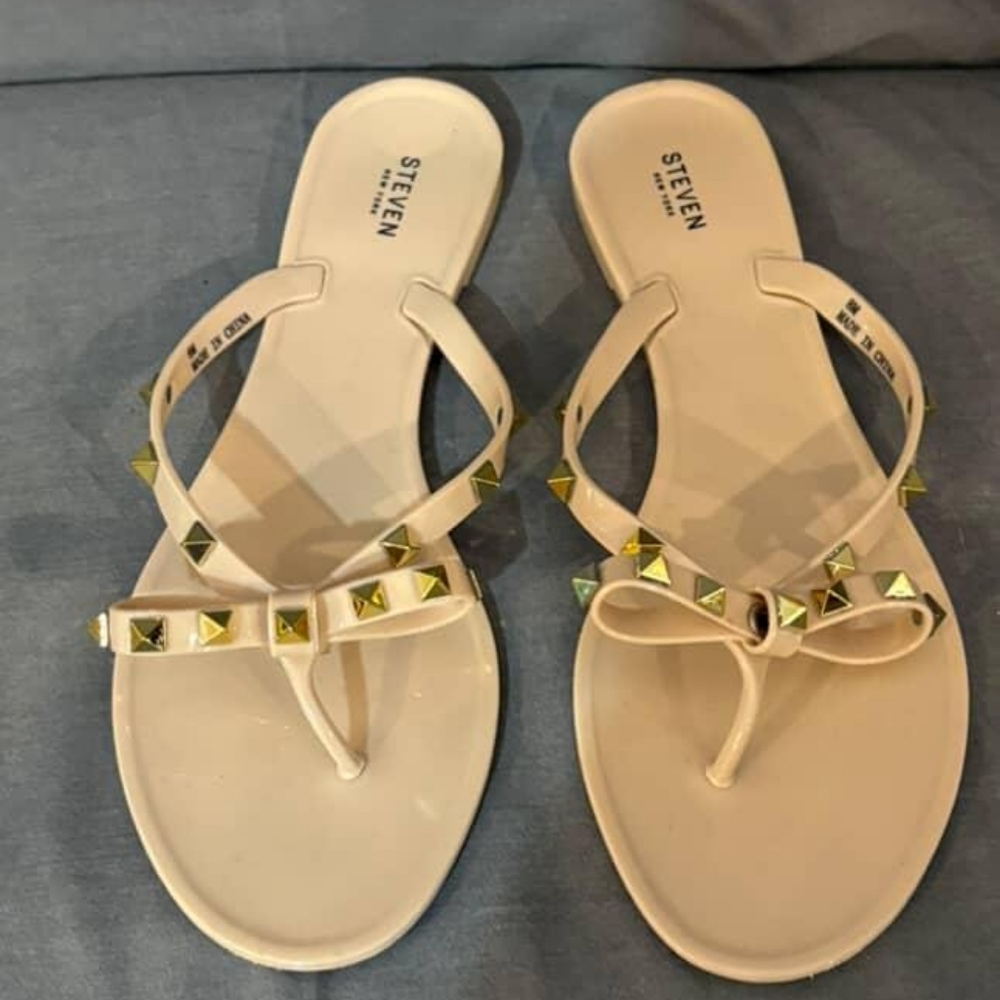Steven Women's Cream Sandals with Gold Accents